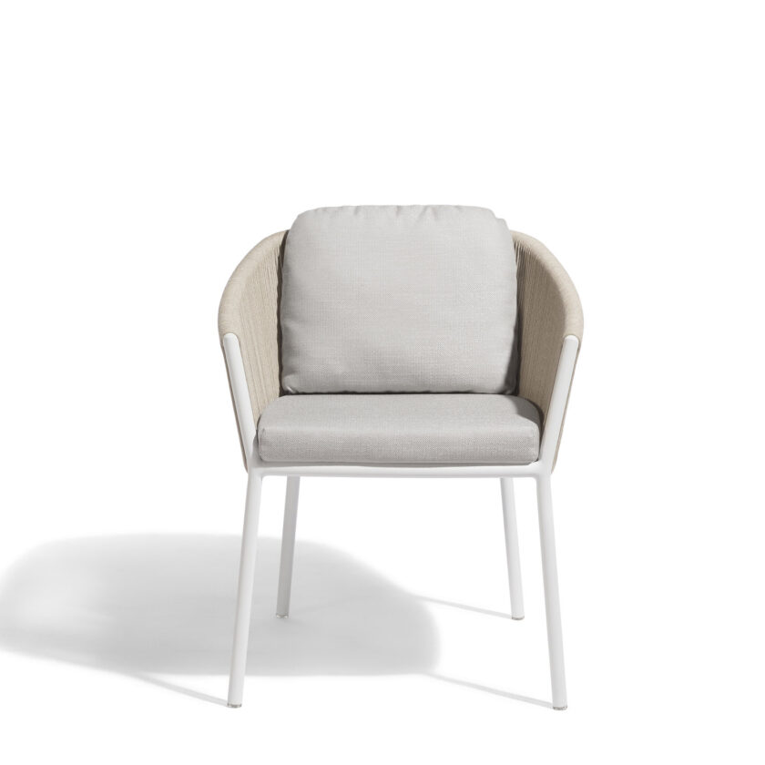 Lot de 2 fauteuils de repas extérieurs Omer – Aluminium blanc & corde mineral – Diphano