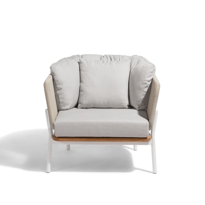 Lot de 2 fauteuils extérieurs Omer Lounge aluminium blanc et corde minéral – Diphano