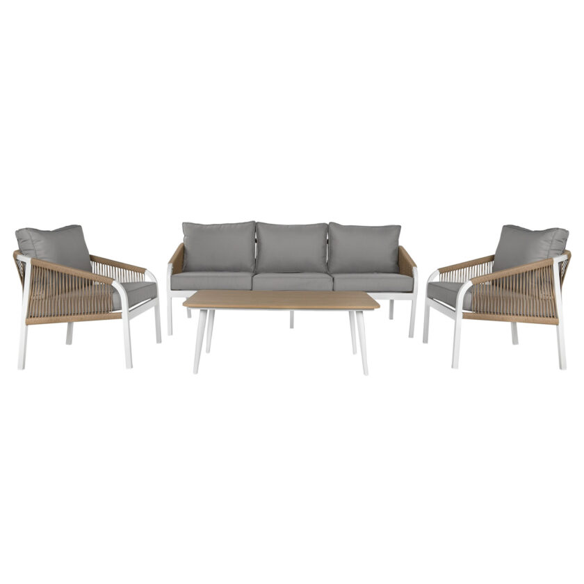 Salon de jardin 4 pièces en aluminium blanc et corde synthétique – Collection Cefalù