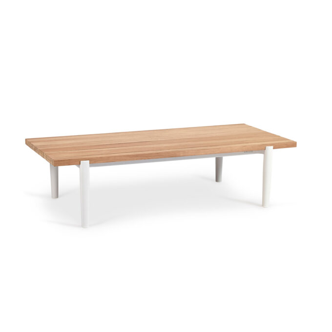 Table basse extérieure en teck et aluminium blanc – Switch Fabric – Diphano