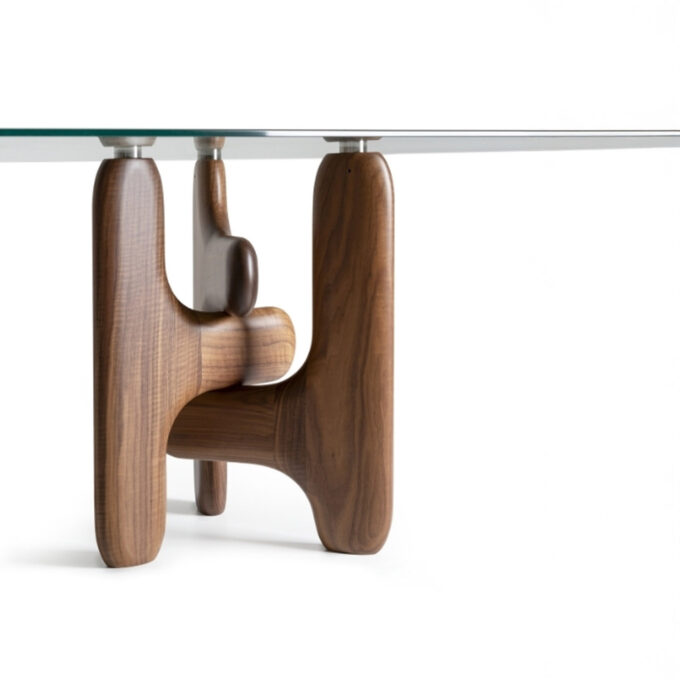 Table Clifford rectangulaire 5495 noyer et verre – Pacini & Cappellini