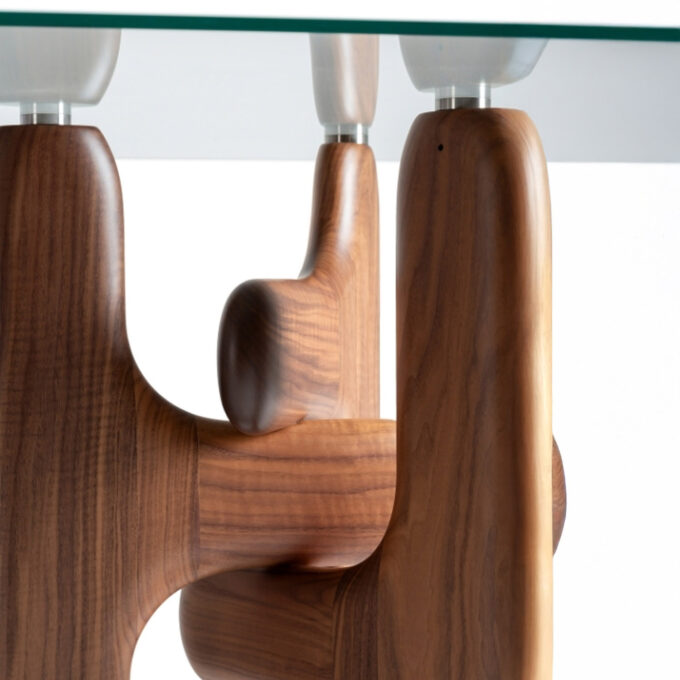 Table Clifford rectangulaire 5495 noyer et verre – Pacini & Cappellini