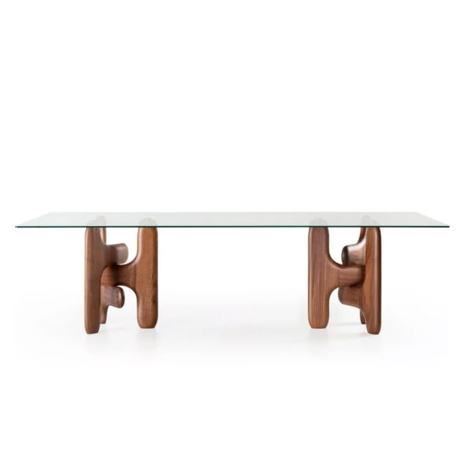 Table Clifford rectangulaire 5495 noyer et verre – Pacini & Cappellini