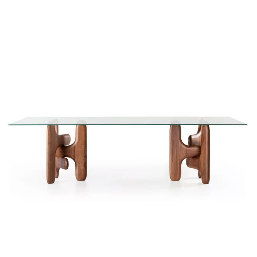 Table Clifford rectangulaire 5495 noyer et verre – Pacini & Cappellini