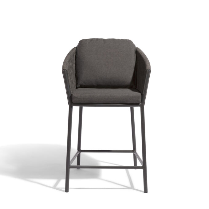 Tabouret bas extérieur Omer 60,5 cm – Aluminium lava & corde graphite – Diphano