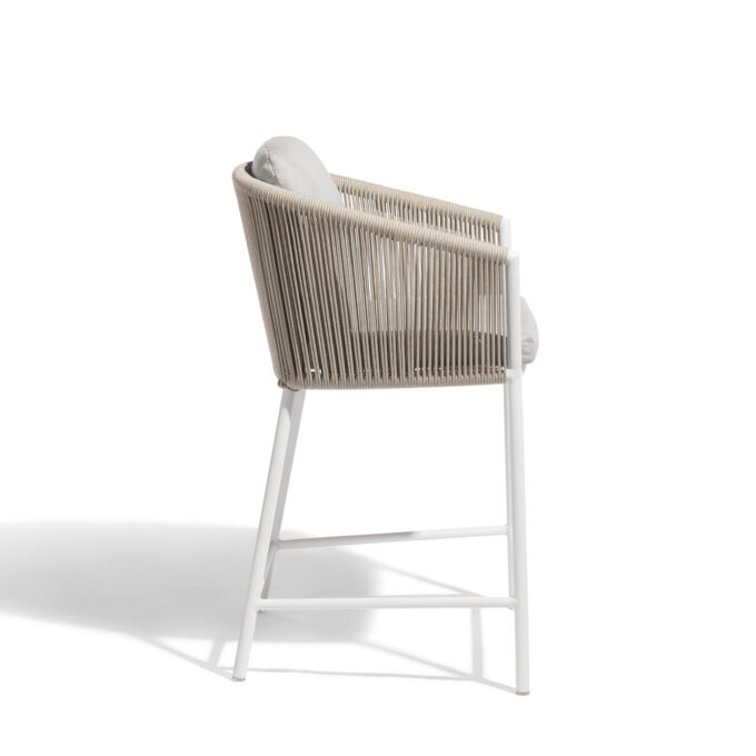 Tabouret bas extérieur Omer 60,5 cm – Aluminium blanc & corde minéral – Diphano