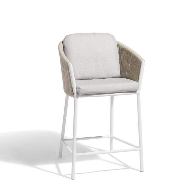 Tabouret bas extérieur Omer 60,5 cm – Aluminium blanc & corde minéral – Diphano