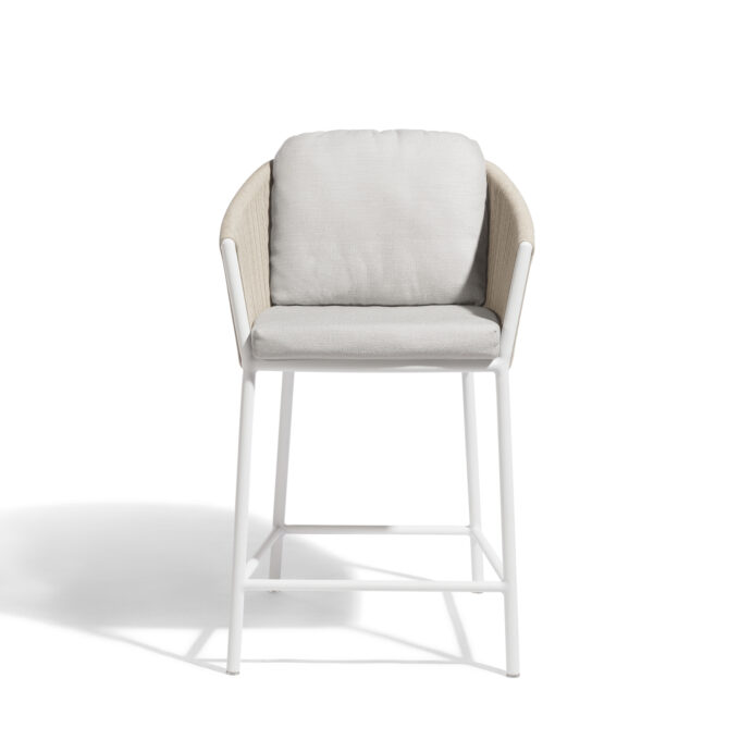 Tabouret bas extérieur Omer 60,5 cm – Aluminium blanc & corde minéral – Diphano