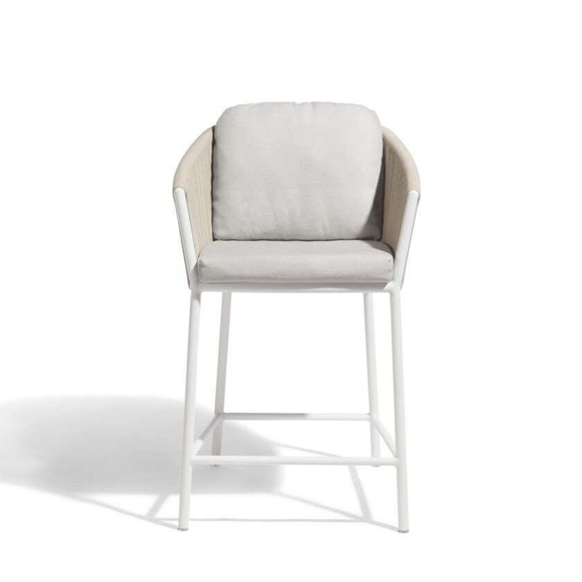 Tabouret bas extérieur Omer 60,5 cm – Aluminium blanc & corde minéral – Diphano