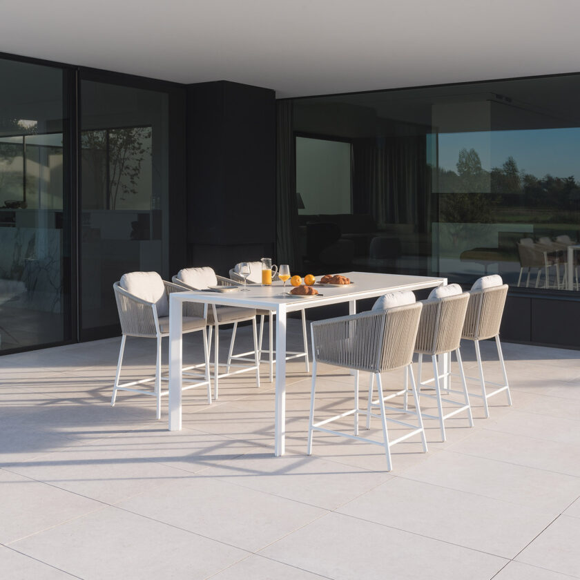 Tabouret bas extérieur Omer 60,5 cm – Aluminium blanc & corde minéral – Diphano – Image 5
