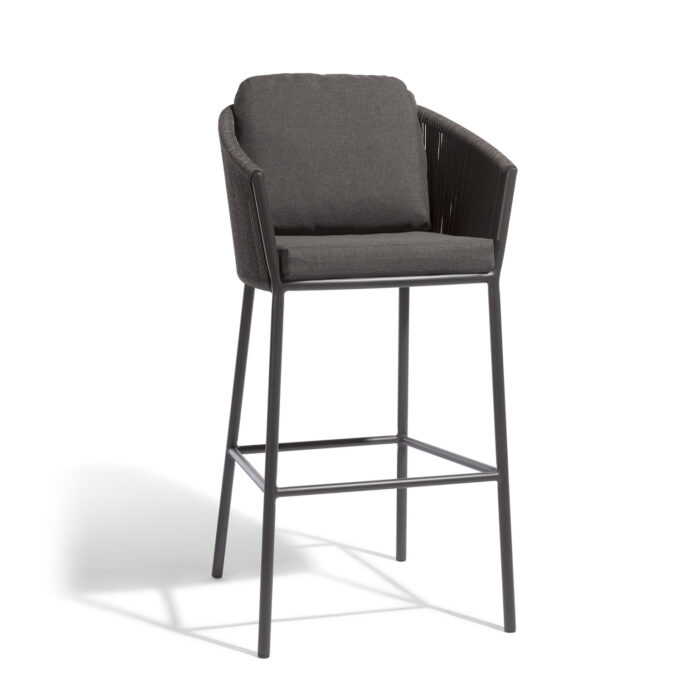 Tabouret de bar extérieur Omer – Aluminium lava & corde graphite – Diphano