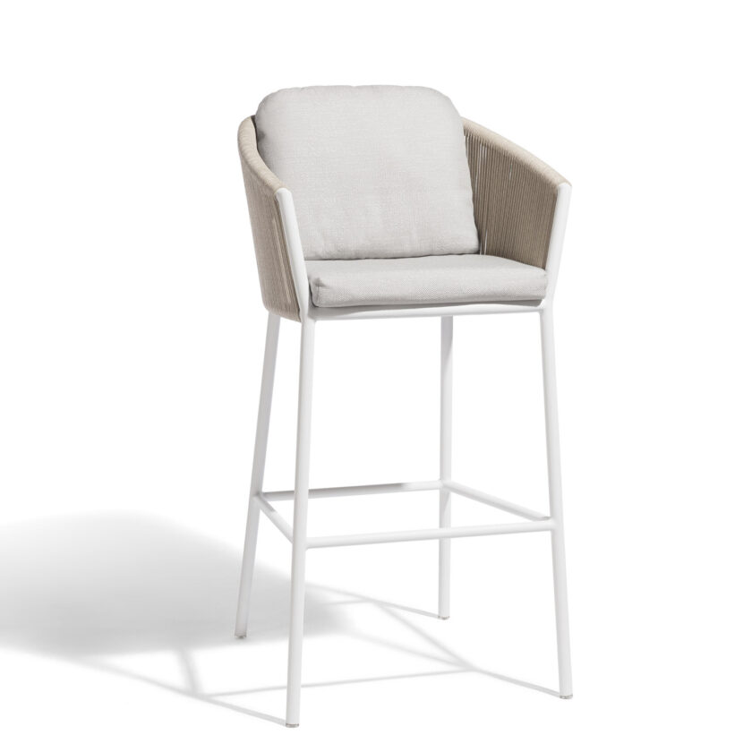 Tabouret de bar extérieur Omer – Aluminium blanc & corde minéral – Diphano – Image 3