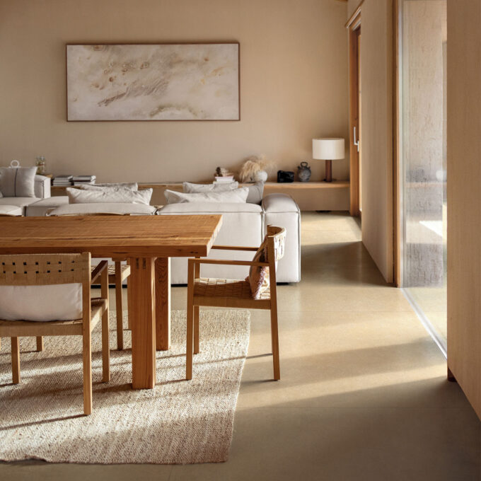 Carrelage grand format ultra-fin – Florim SensiTerre Cottone Grana 120×120 cm – Finition Naturale R10 – 6 mm