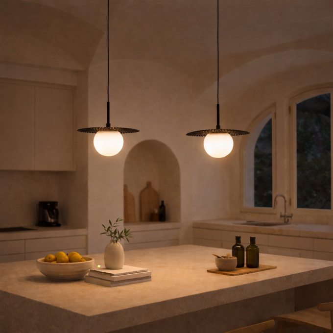 Suspension au design vintage en métal et verre RETRO 30 Noire