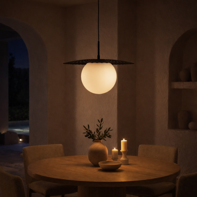 Suspension au design vintage en métal et verre RETRO 45 Noire