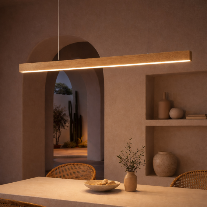 Suspension design effet bois naturel & LED intégrée ALBERO LINEARE