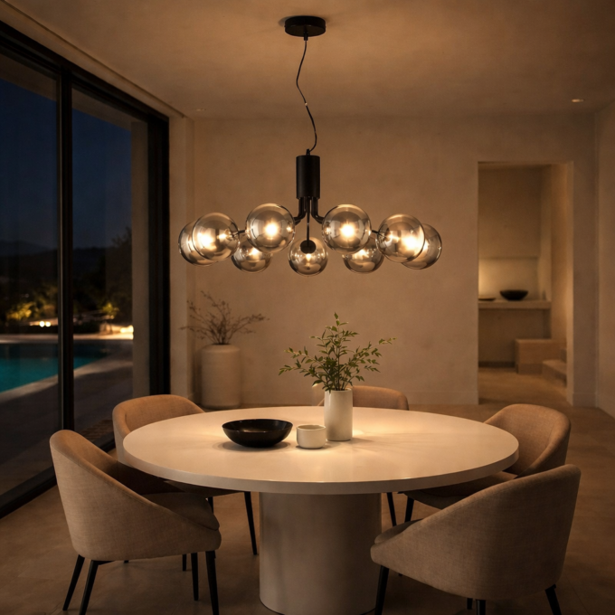 Suspension design en verre fumé & métal noir TORINO