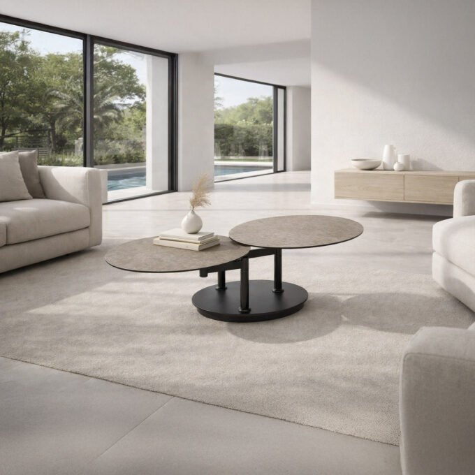 Table basse extensible en céramique argile et acier noir ALBENGA