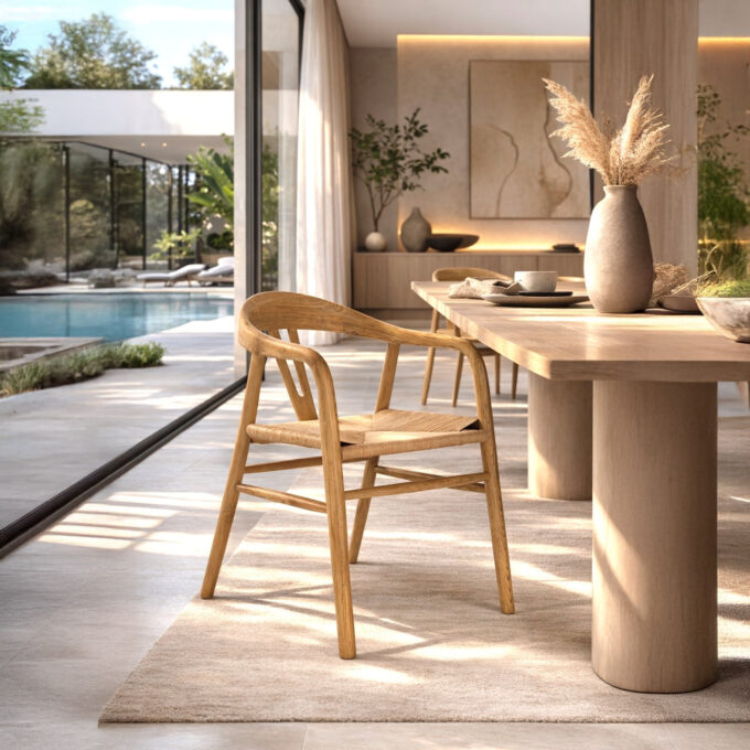 Lot de 2 chaises en bois d’orme et fibre tressée UENO