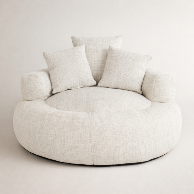 Fauteuil double rond au design épuré en tissu blanc CYCLADES