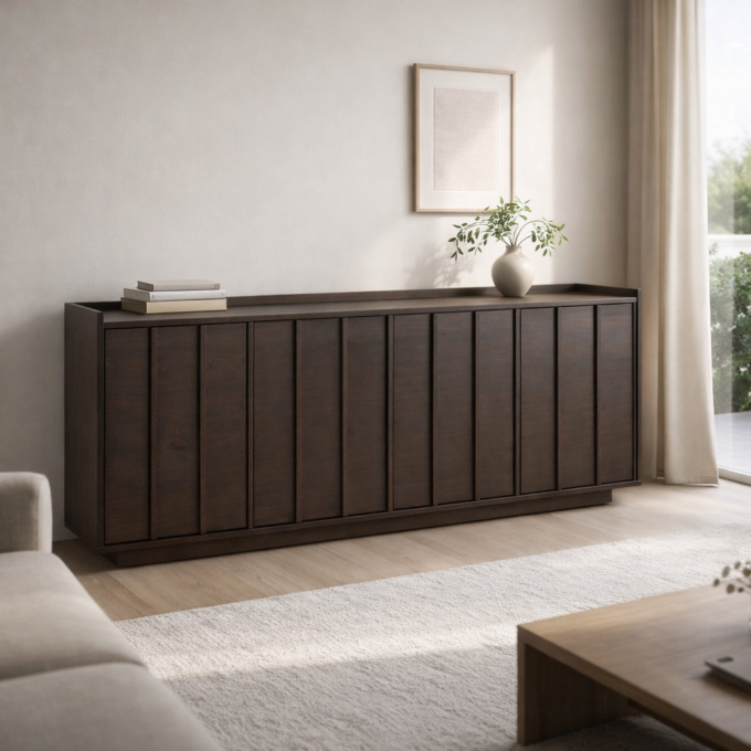 Buffet 4 portes en bois marron foncé L 200 cm NARA