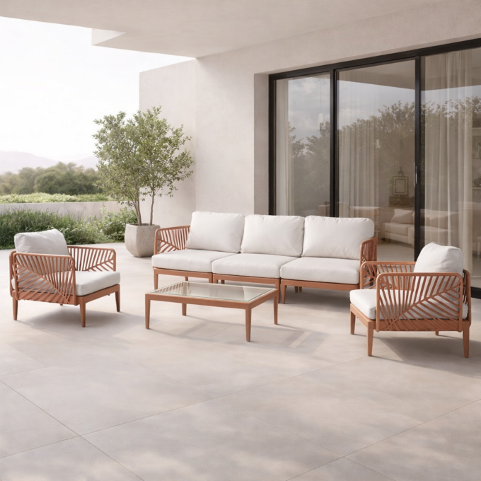 Salon de jardin design organique terracotta COLLIOURE