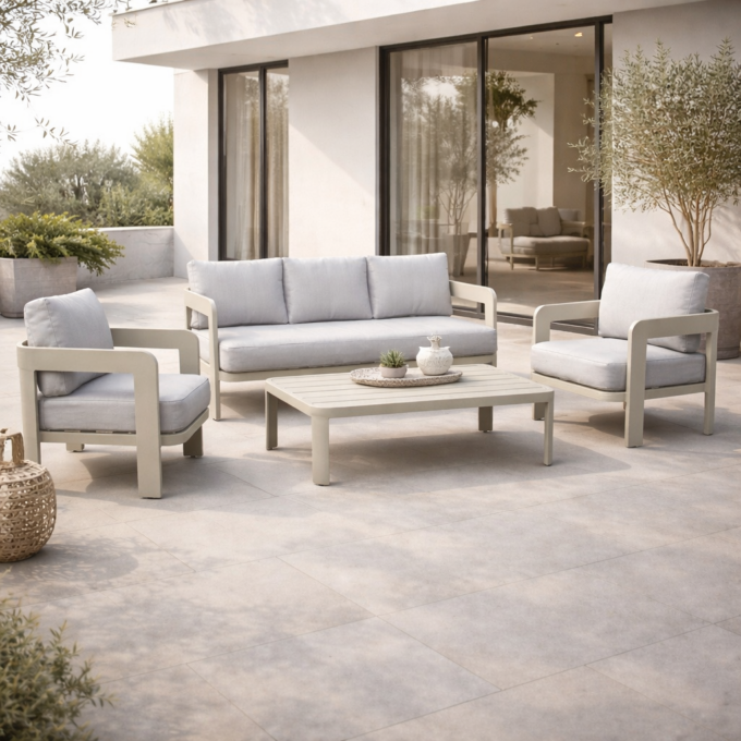 Salon de jardin en aluminium gris et tissu gris DENIA