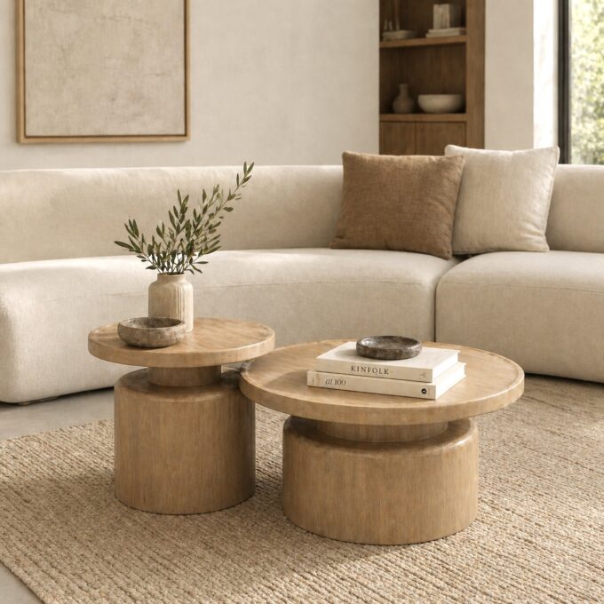 Set de 2 tables basses rondes en bois de manguier GRAND ANSE