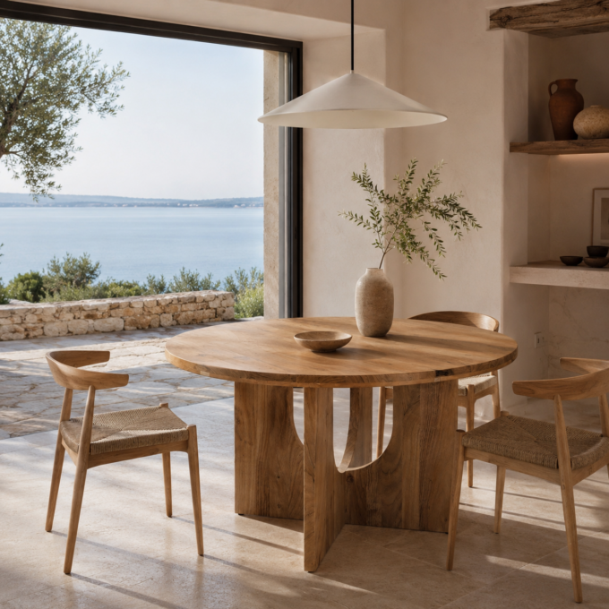 Table à manger ronde en bois d’acacia diamètre 130 cm MARSEILLAN