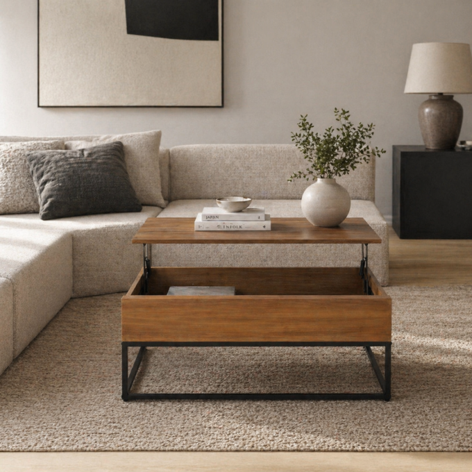 Table basse au plateau relevable avec rangement CORTINA