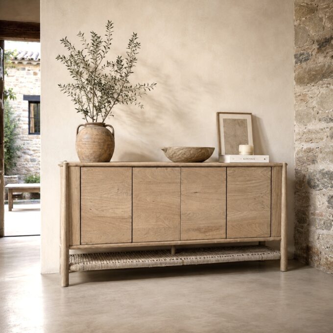Buffet 4 portes en bois d’acacia corde au style naturel et contemporain PORTBOU