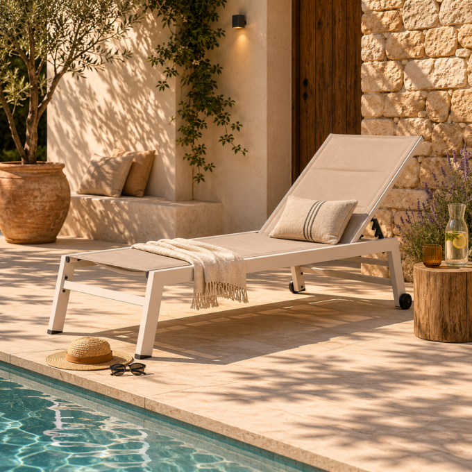Bain de Soleil en aluminium et textilène beige BONASSOLA