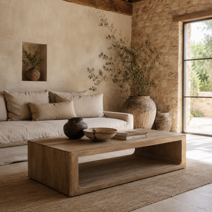 Table basse rectangulaire en bois d’orme PERATALLADA 140 cm