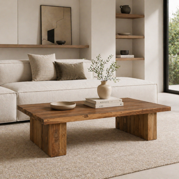 Table basse rectangulaire en bois massif de teck GIRONA 180 cm