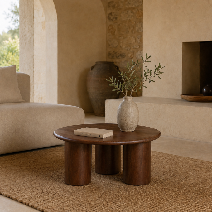 Table basse sculpturale ronde en bois de manguier SA CONCA 80 cm