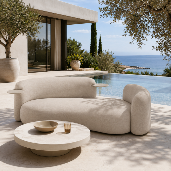 Canapé de jardin design arrondi avec tablettes intégrées 245 cm CALA MARGARIDA