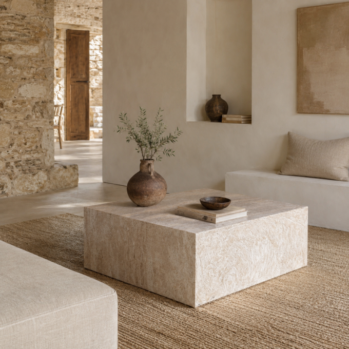 Table basse rectangulaire effet travertin GALATA 90x60 cm