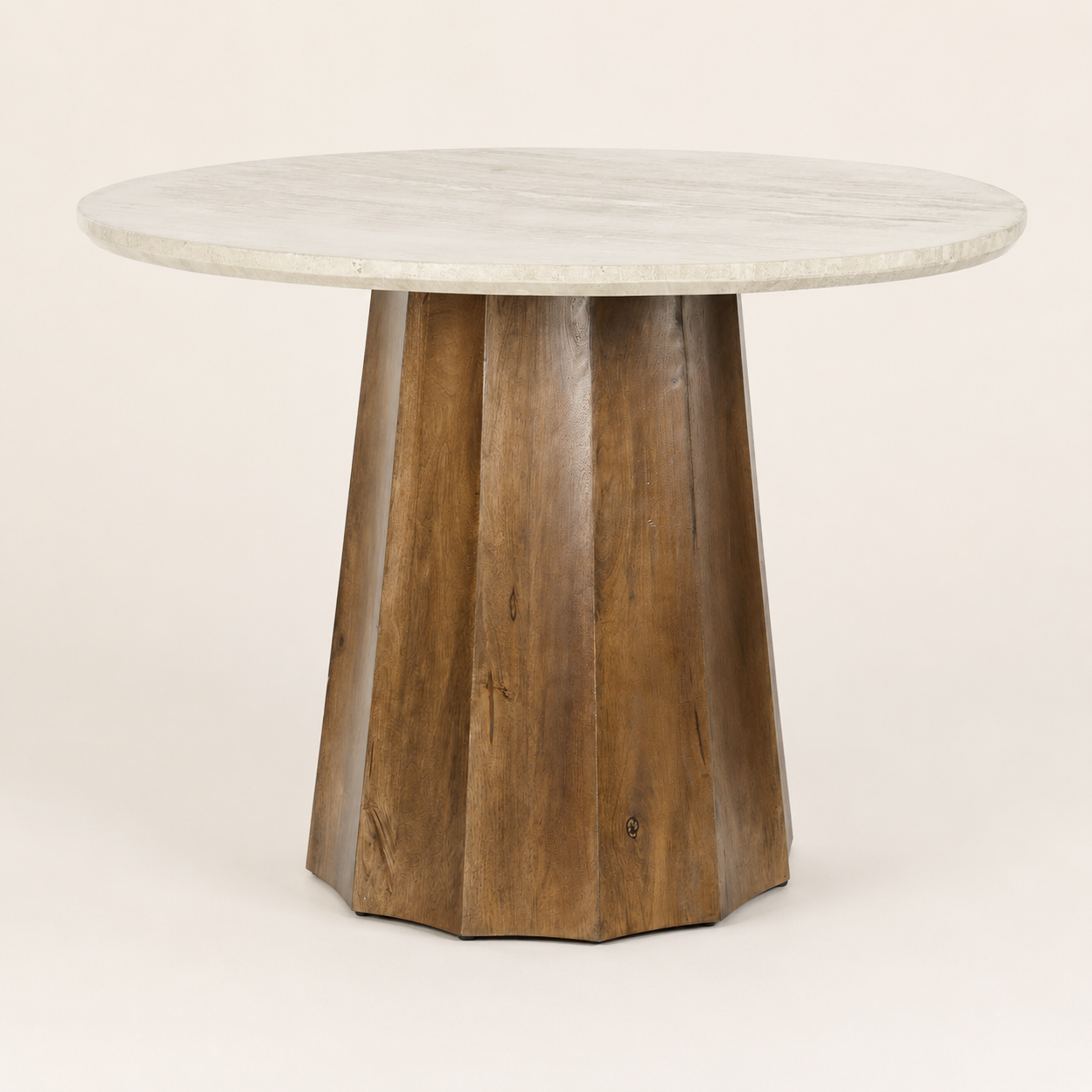 Table de repas ronde 120 cm en manguier et travertin beige SAINTE MAXIME – Image 2