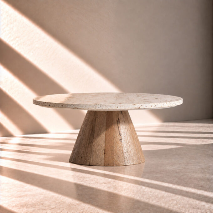 Table basse ronde en bois et terrazzo TOULOUSE Ø 80 cm