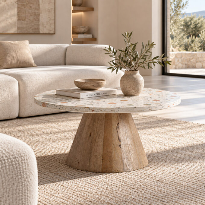 Table basse ronde en bois et terrazzo TOULOUSE Ø 80 cm