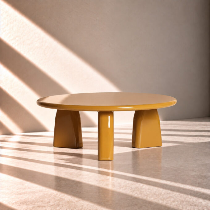 Table basse ronde en bois laqué moutarde PALAMOS Ø 80 cm