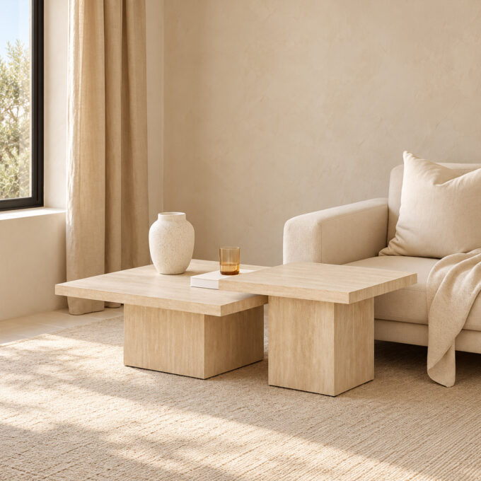 Table basse carrée effet travertin 80 × 80 cm TIVOLI